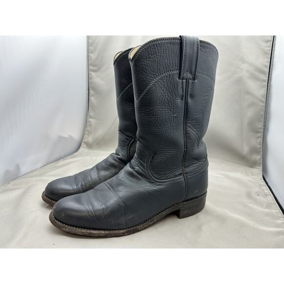 Vintage Justin L 3057 Women's Navy Leather Roper Cowboy Boots Size 6B - Picture 5 of 9